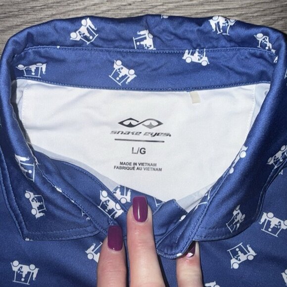 Snake Eyes Polo Shirt Performance Golf Wicking Golf Cart Print Mens Size L - Picture 4 of 6